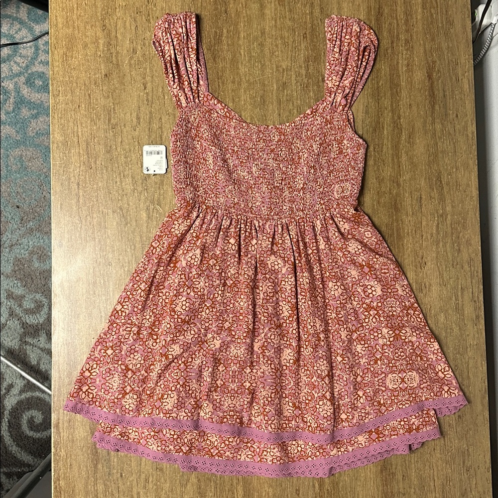 Free people nwt Tabitha babydoll purple pink rose petal combo print mini dress - Picture 10 of 11